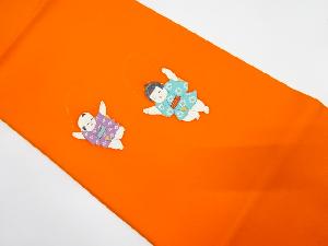 塩瀬　手描き　御所人形模様　名古屋帯